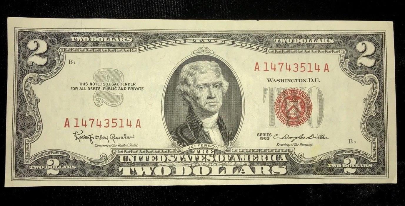 1963 RED SEAL $2 U.S. NOTE **CRISP** ser# A14743514A