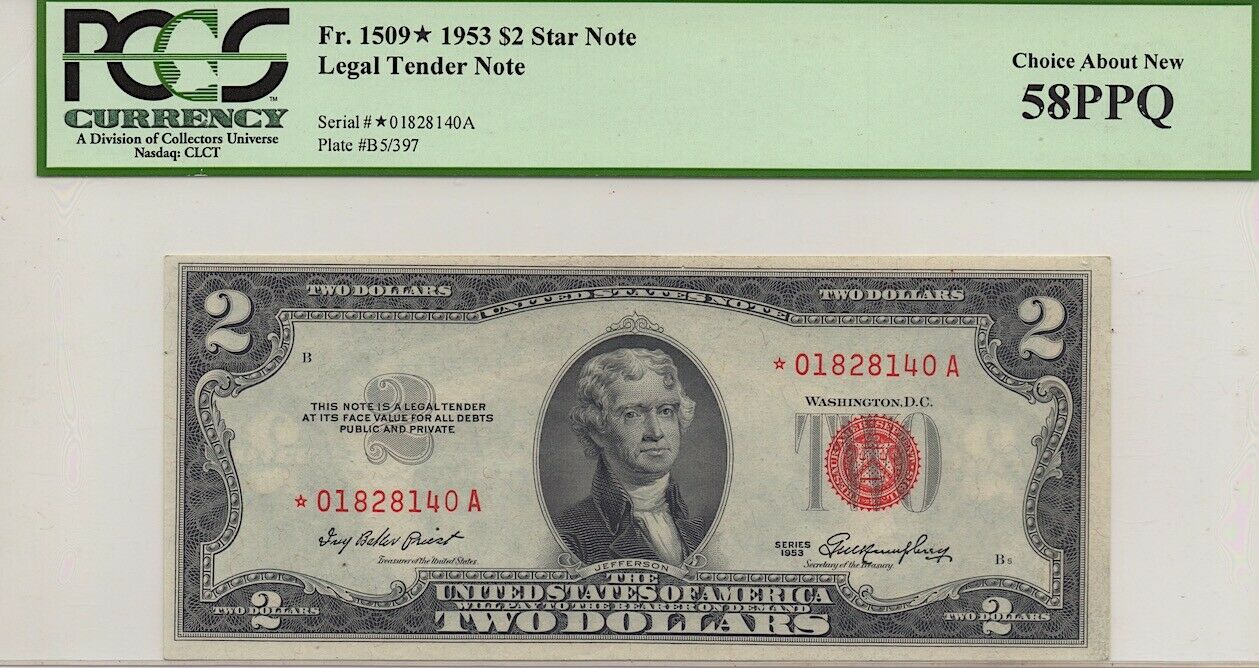 1953 $2 STAR NOTE, FR-1509 * PCGS CHOICE ABOUT NEW 58 PPQ