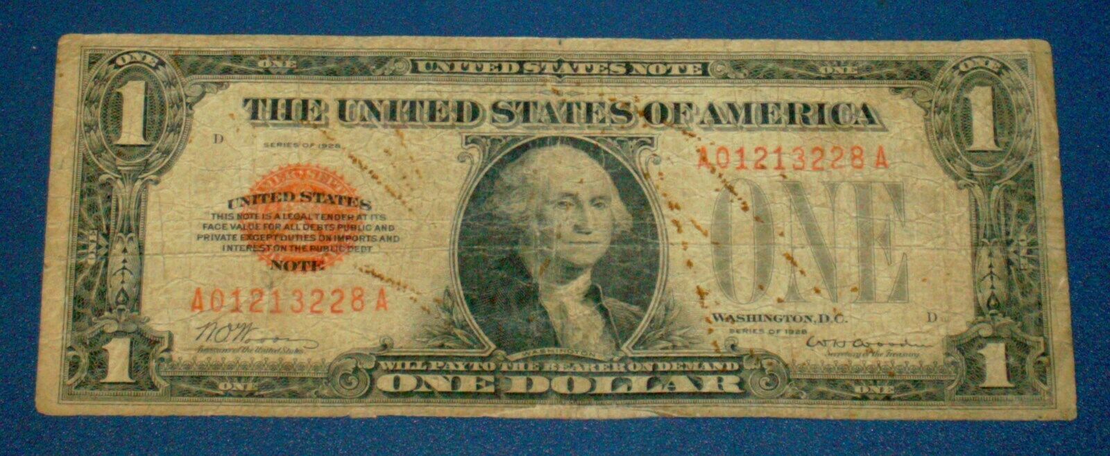 1928 RED SEAL Funnyback ONE DOLLAR Note $1