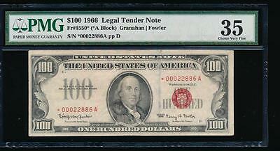 AC 1966 $100 Legal Tender STAR NOTE PMG 35 comment Fr 1550*