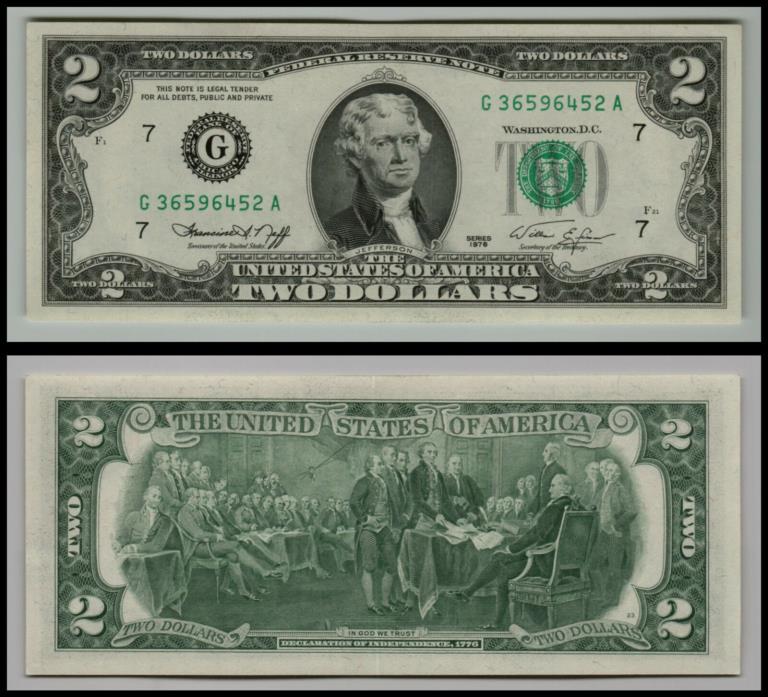 1976 $2 DOLLAR BILL  US NOTE LEGAL TENDER PAPER MONEY   G679