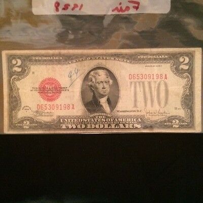 Two dollar bill red seal circa 1928