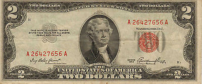 1953 $2 United States Note, Red Seal, Circulated Medium to High Grade (Z-188)