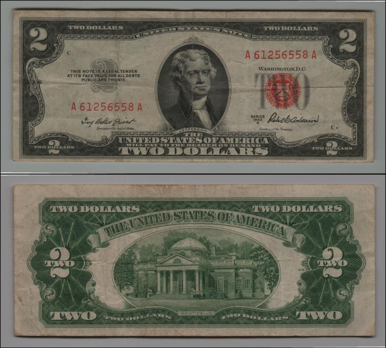 1953A $2 DOLLAR BILL  United States Notes   LT=B452