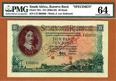 South Africa 10 Rand ND (1961-65) SPECIMEN Pick-107s Ch UNC PMG 64