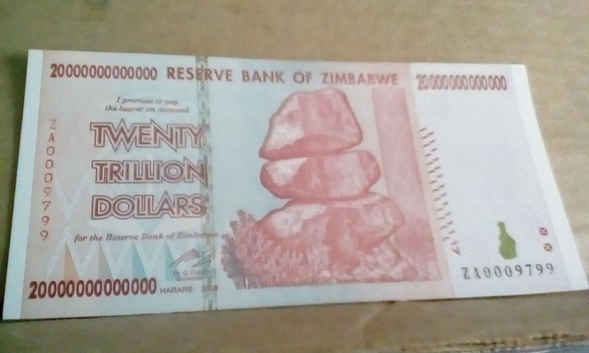 5 $20 TRILLION CONSECUTIVE UNC. ZIMBABWE 2008AA, P89  BANKNOTES,USA SELLER!