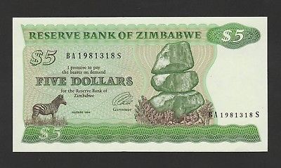 Zimbabwe,5 Dollars Banknote 1994,Uncirculated Condition Cat#2-E-1318