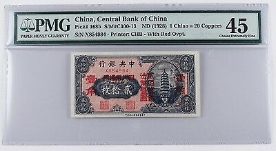 China 1928 Central Bank of China 1 Chiao = 20 Coppers Note PMG XF45 Pick #168b