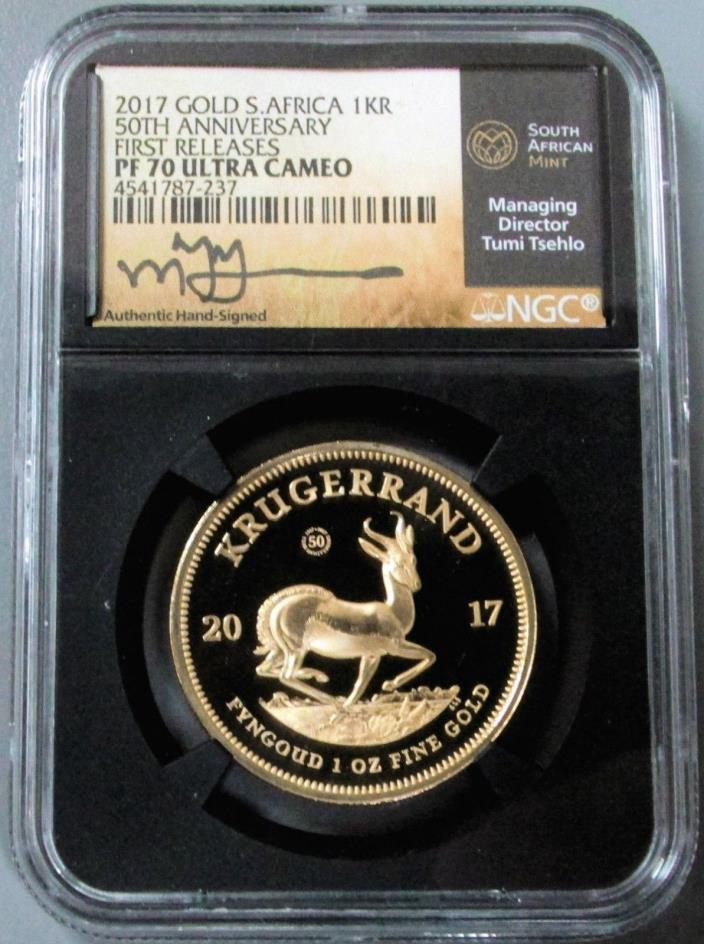 2017 Proof Gold South Africa Krugerrand 1oz NGC PF70 First Releases Tumi Tsehlo