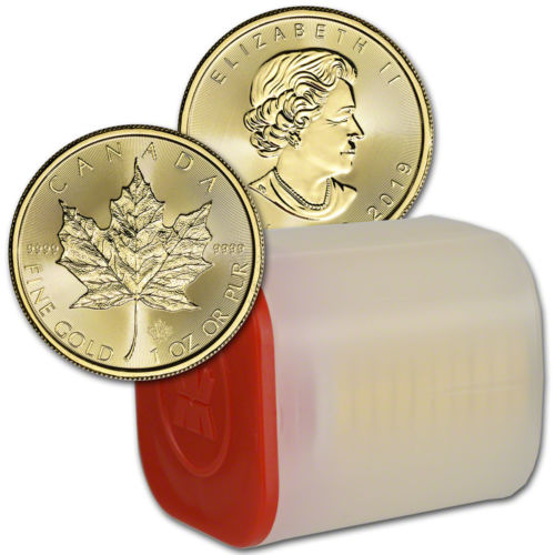 2019 Canada Gold Maple Leaf 1 oz $50 - BU - 1 Roll Ten 10 Coins in Mint Tube