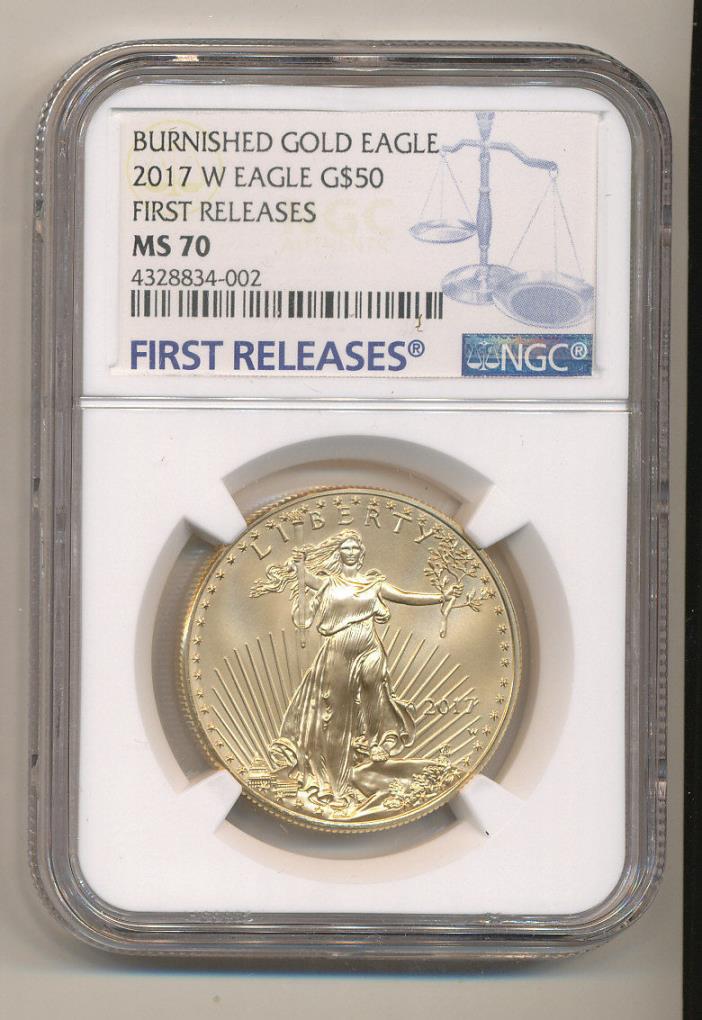 POP=43 2017-W $50 NGC MS70 FIRST RELEASES BURNISHED GOLD Eagle