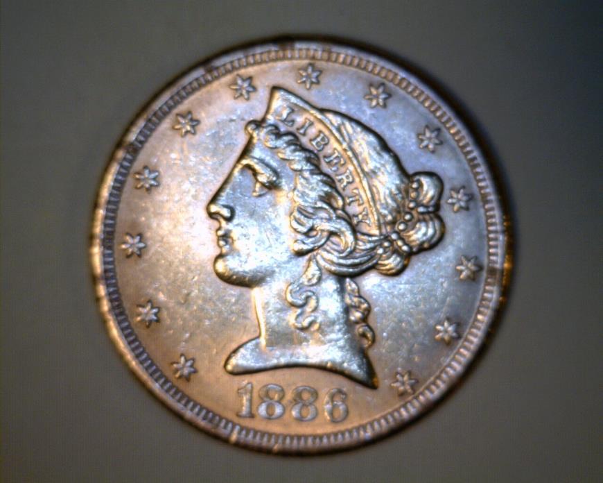 1886 S HALF EAGLE $ 5 US GOLD COIN  AU  # 1