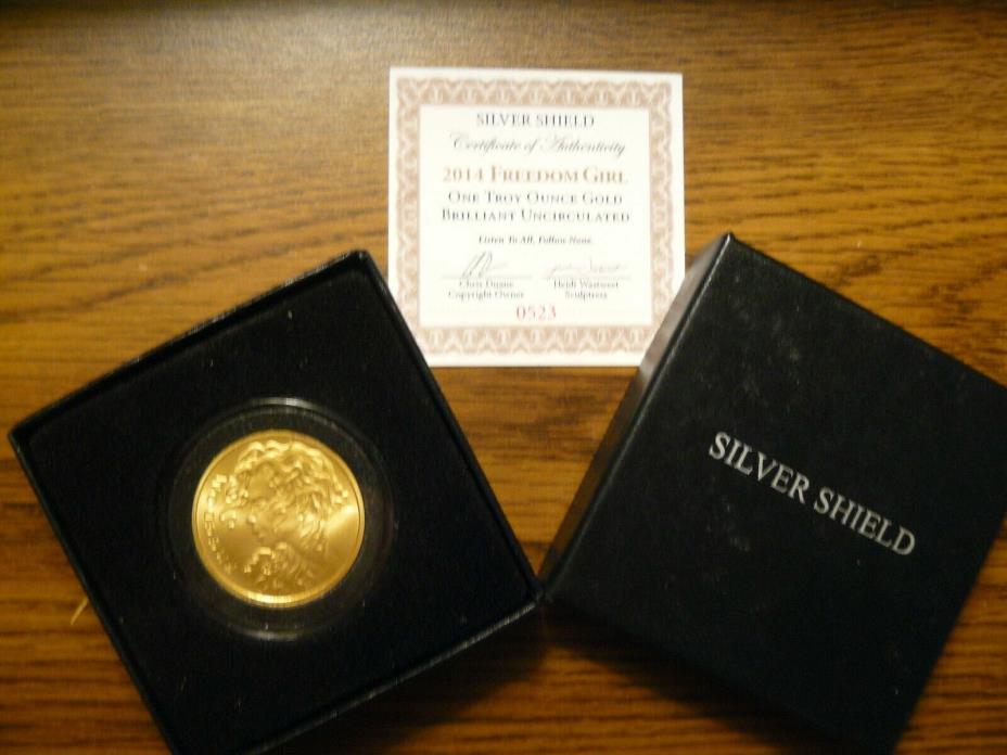 2014 1 ounce gold Freedom Girl coin with box and COA