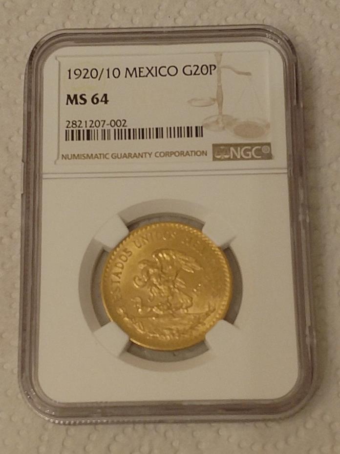 1920/10 NGC MS64 Mexico Variety Veinte Pesos Gold Coin Recently Graded!