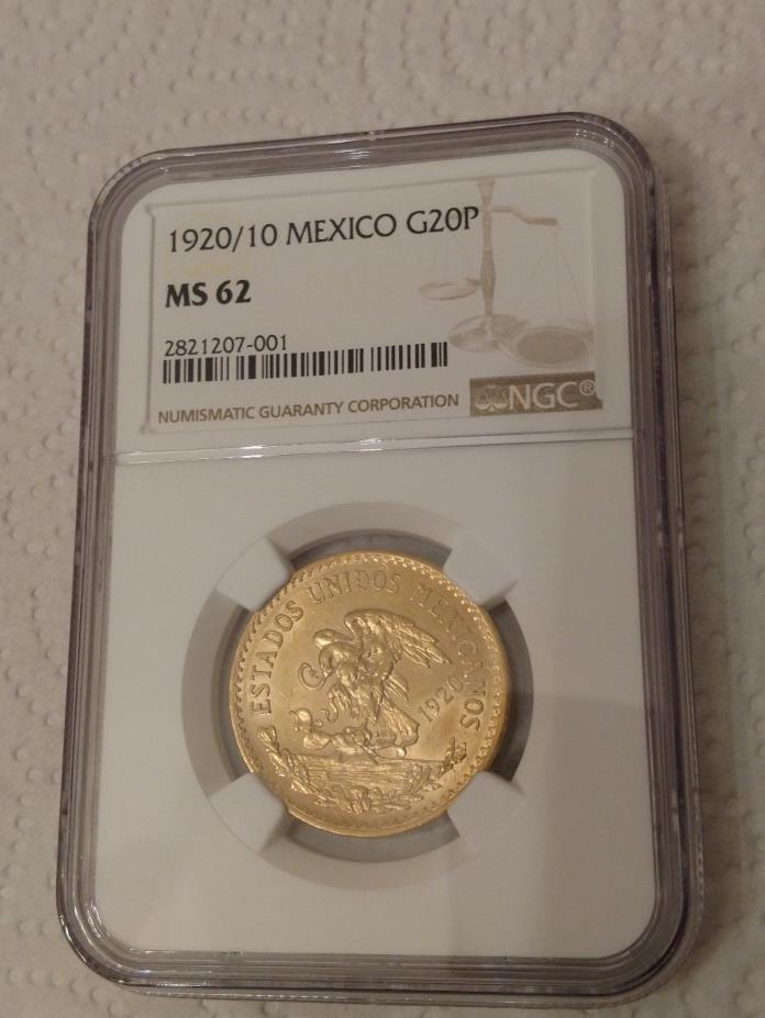 1920/10 NGC MS62 Mexico Variety Veinte Pesos Gold Coin Recently Graded!