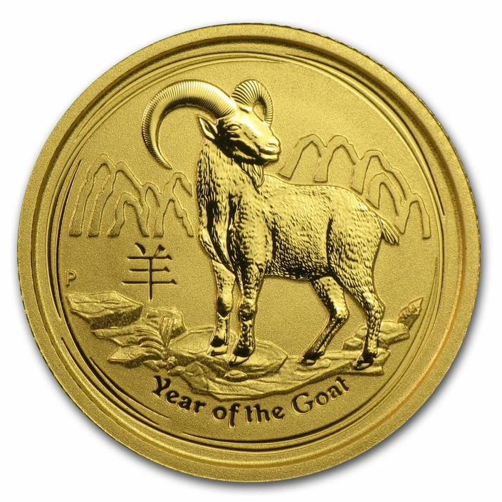 2015 Australia 1/10 oz Gold Lunar Year of The Goat BU Coin .9999 The Perth Mint