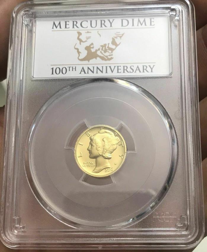 2016 W Gold Mercury Dime 1/10 Oz Gold Coin PCGS SP 70 First Strike 100th Anniv