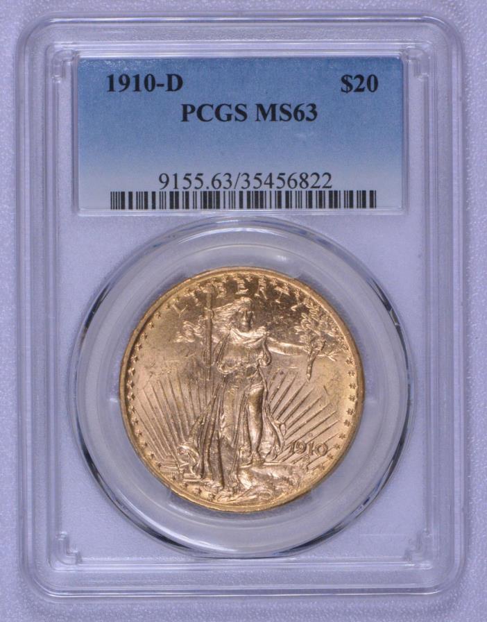 1910 D St. Gaudens $20 PCGS graded MS63 Gold Coin Free Ship!