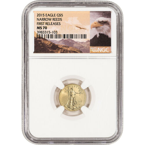 2015 American Gold Eagle 1/10 oz $5 - Narrow Reeds - NGC MS70 First Releases