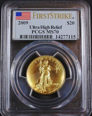 2009 $20 1 Ounce Gold Ultra High Relief PCGS MS70 First Strike Red Flag Label