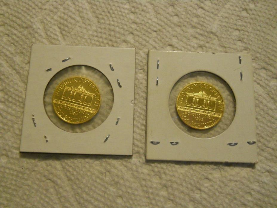 Two 1999 1/4 oz Austrian Gold Philharmonic Coins...Total 1/2 Oz 999.9 Gold