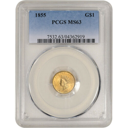 1855 US Gold $1 Indian Princess Head - PCGS MS63