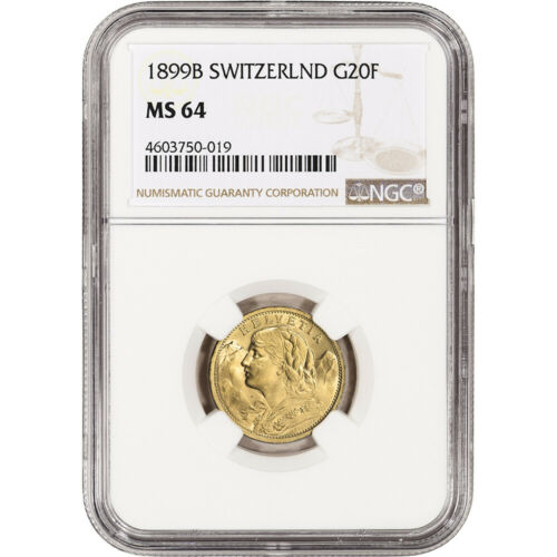 1899 B Switzerland Gold 20 Francs - NGC MS64