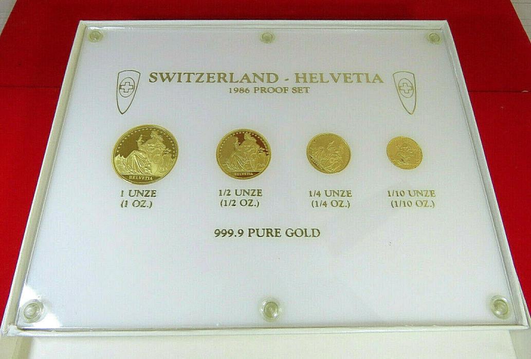 SWITZERLAND 1986 GOLD 4 COIN PROOF SET ( AGW 1.85 )