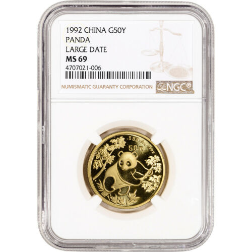 1992 China Gold Panda 1/2 oz 50 Yuan Large Date - NGC MS69