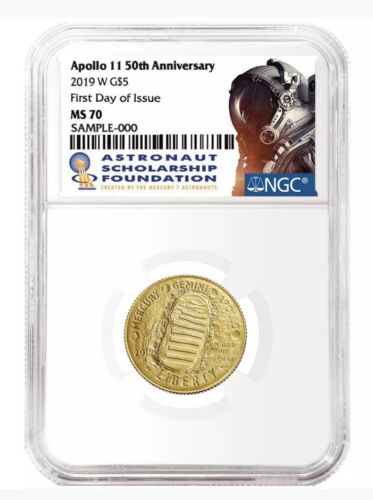 2019-W UNC $5 Gold Apollo 11 50th Ann NGC MS70 ASF Label