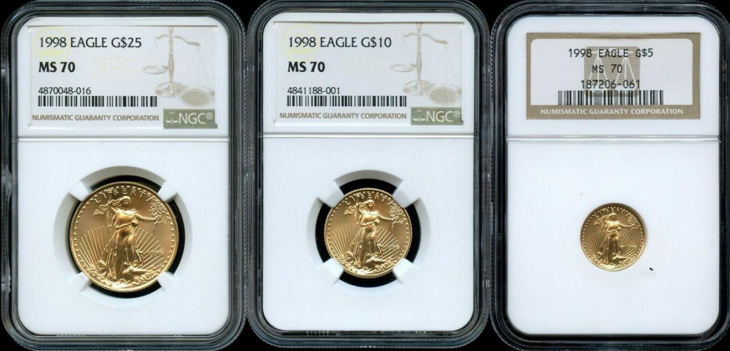 1998 American Gold Eagle $25,$10, $5 (.85 oz.) NGC MS 70 Registry Set Coins