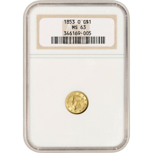 1853-O US Gold $1 Liberty Head - NGC MS63