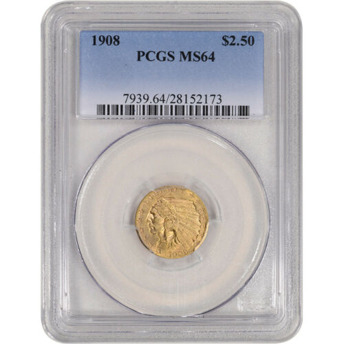 1908 US Gold $2.50 Indian Head Quarter Eagle - PCGS MS64