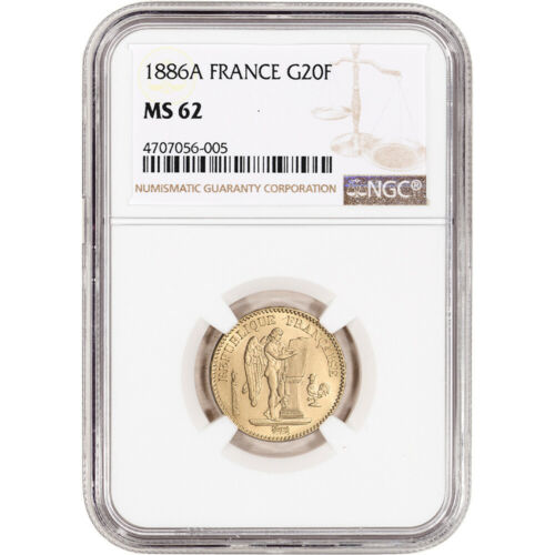 1886 A France Gold 20 Francs - NGC MS62