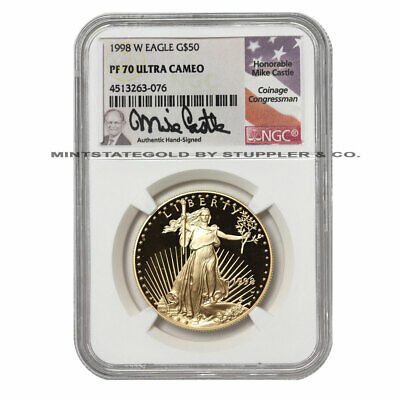 1998-W $50 Gold Eagle NGC PF70UCAM Ultra Cameo Proof 1 oz coin w/Castle Label