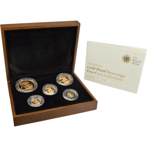 2010 Great Britain Gold Sovereign 5 Coin Proof Set in Original Packaging