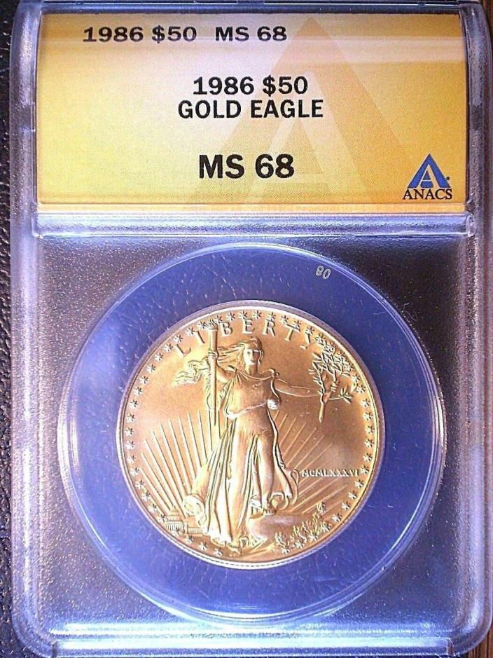 1986 $50 Gold American Eagle ANACS MS 68 Superb Gem BU First Year Mint State