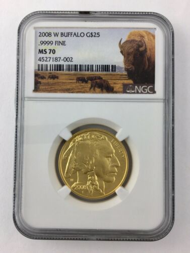 2008 W $25 Gold Buffalo 1/2 oz NGC MS70, Buffalo Label