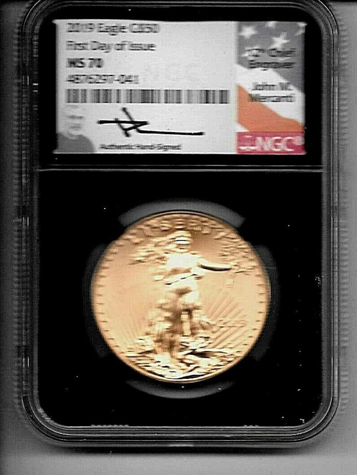2019 GOLD EAGLE $50 FIRST DAY OF ISSUE NGC MS-70 SIGNED JOHN M MERCANTI