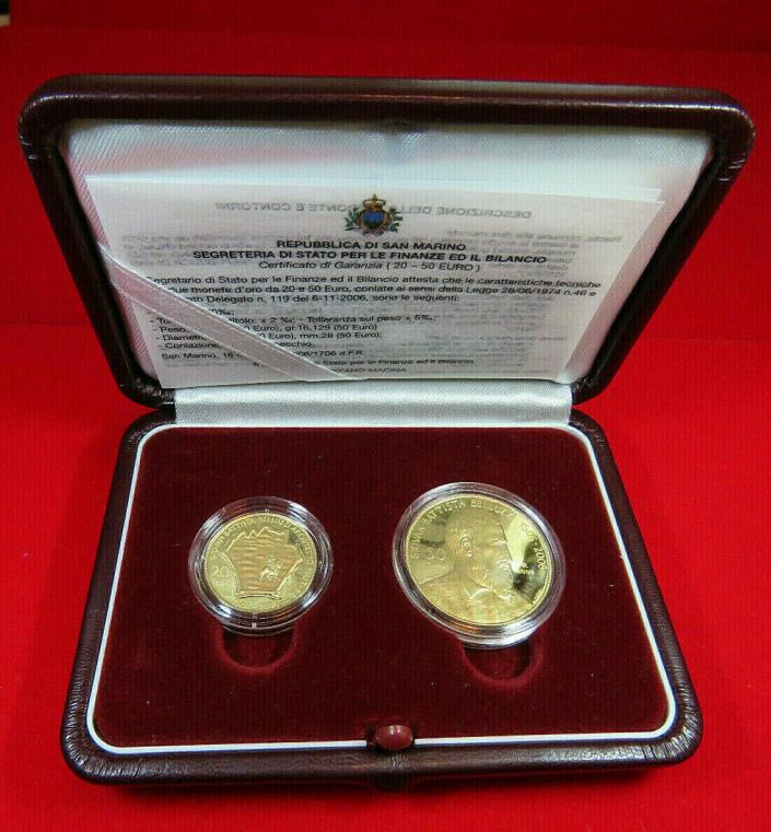 SAN MARINO 2006 50 & 20 EURO GOLD PROOF SET IN BOX WITH COA