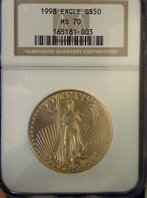 1998 $50 Gold American Eagle 1 oz coin graded MS70 NGC
