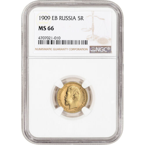 1909 EB Russia Gold 5 Roubles - NGC MS66