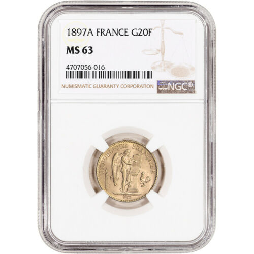1897 A France Gold 20 Francs - NGC MS63