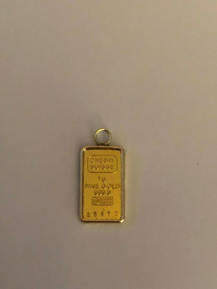 1 gram 999.9 Credit Suisse Bar w/ 14K Necklace Pendant-Preowned 1.2 Grams