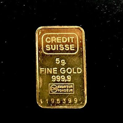5 GRAM SOLID FINE GOLD BAR SUISSE CREDIT 999.9