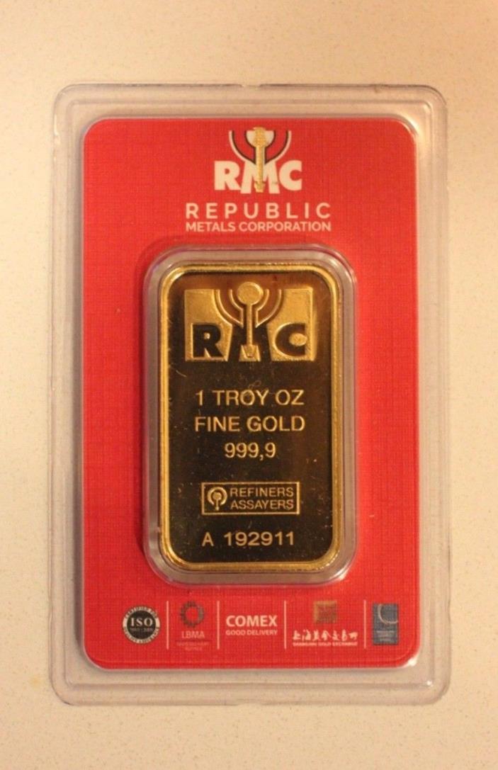 1 Troy oz Republic Metals Gold Bar .9999 Fine (in assay)