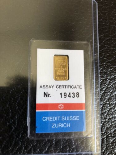 Credit Suisse Vintage Gram Gold Bar 24K 999.9 Fine SEALED ASSAY Valcambi RARE!
