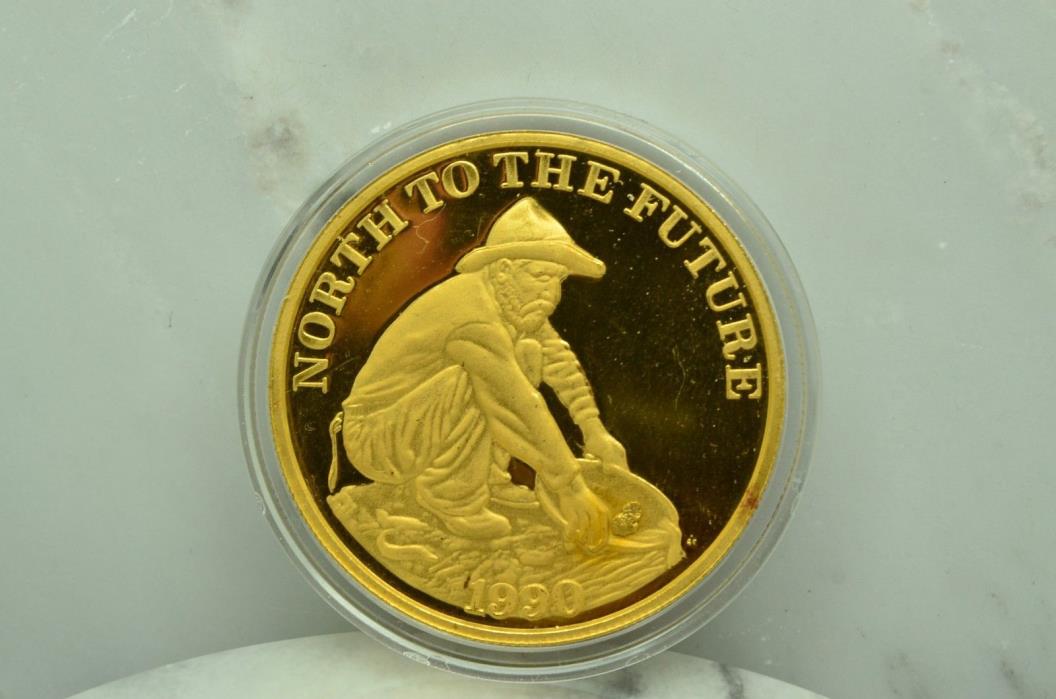1990 NORTH TO THE FUTURE LITTLE CREEK MINE OPHIR ALASKA 1.5 OZ GOLD COIN ROUND