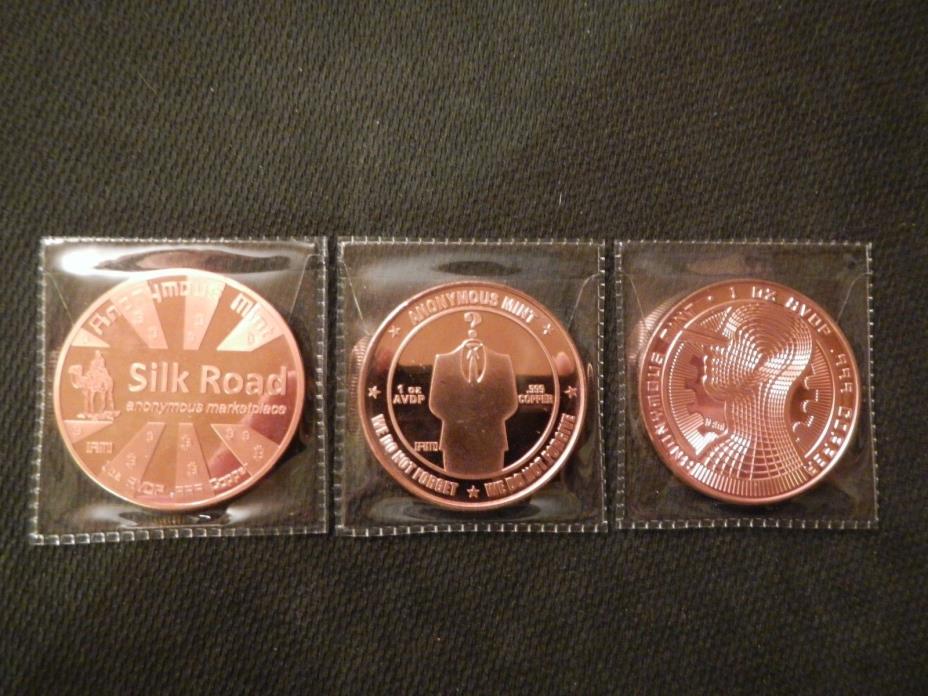 THE COMPLETE 3 COIN BITCOIN SET FROM ANONYMOUS MINT 