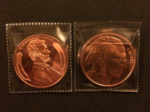 Lot of two 1oz .999 Fine copper Rounds (1909 Lincoln & Indian Head)